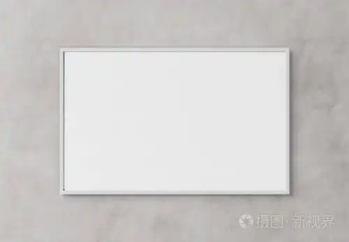挂在混凝土质感墙上的白色矩形水平框架3d 渲染
