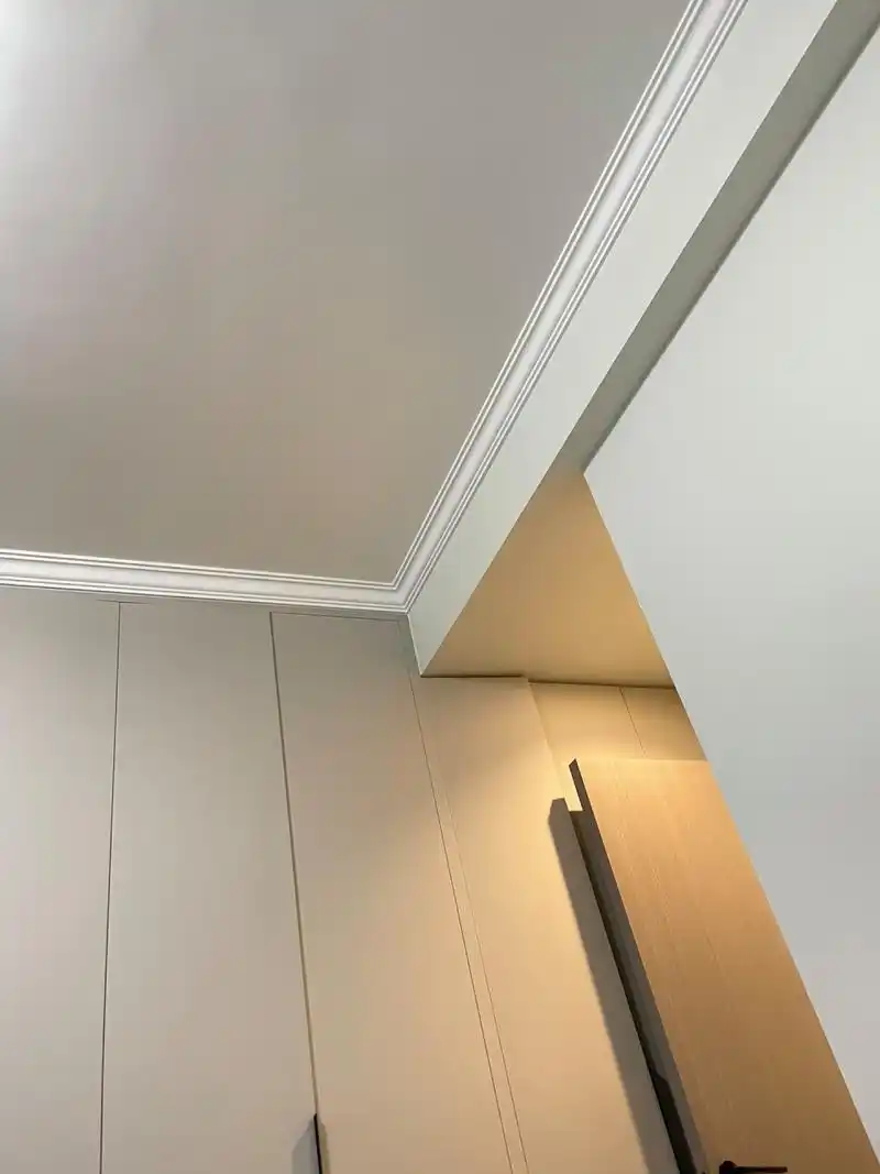 家里的常规款吊顶 客餐厅是简单的石膏板双眼皮吊顶 	 房间是石膏线吊