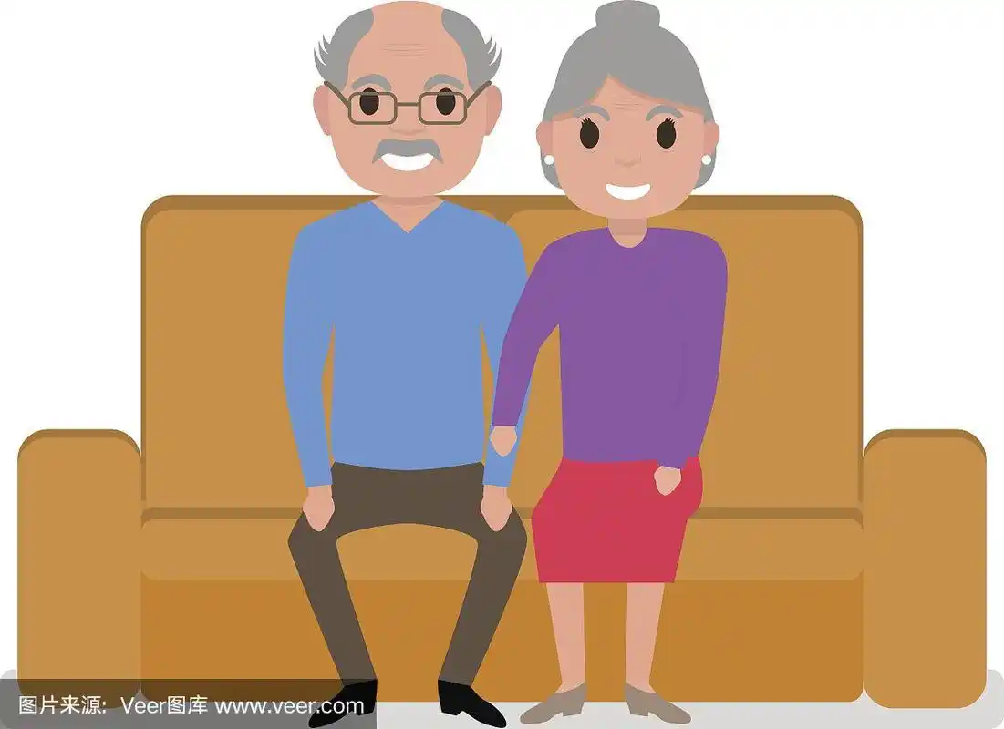 祖父母,卡通,沙发,矢量,退休金