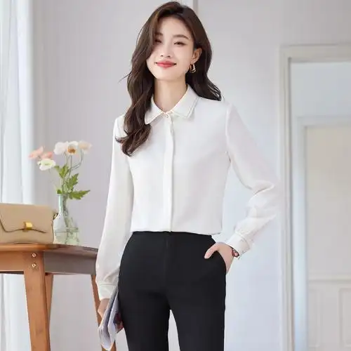 新品衬衫女长袖2023秋新气质职业工作服正装气质工装女装衬衣套装