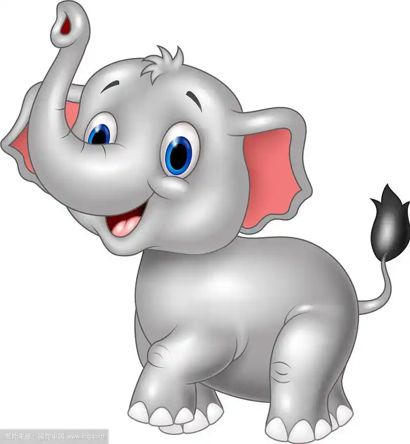卡通小象用鼻子看向一边