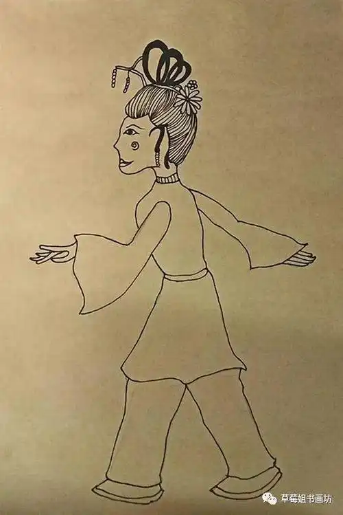 使得主体物更加丰富 注意人物动态的精准把握 用黑色马克笔画出皮影人