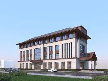 新中式三层办公楼建筑3d模型下载