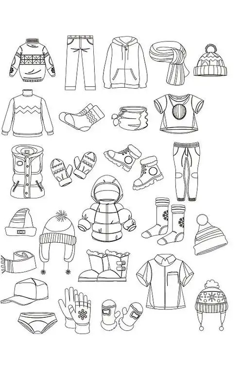 手绘卡通素描冬天服装外套免扣元素