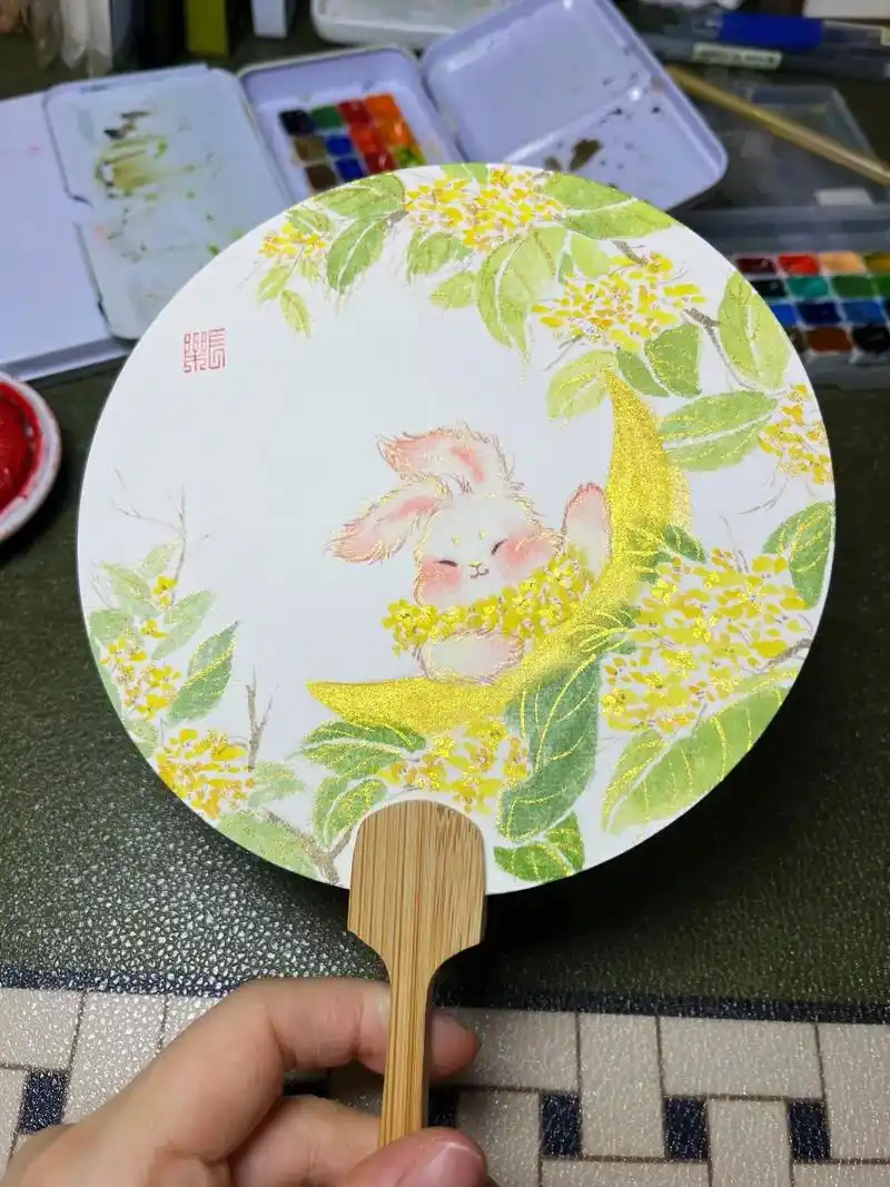 中秋特供#团扇 #画扇面 #手绘 #国画 #水 - 抖音