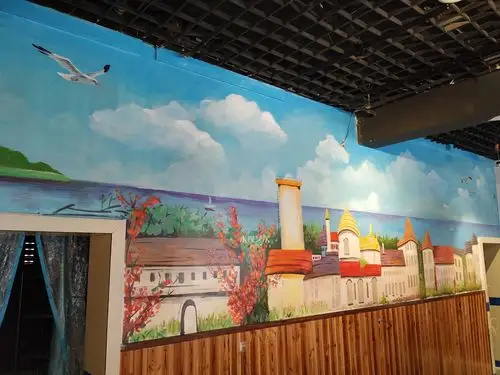 奶茶店彩绘风景墙绘墙画