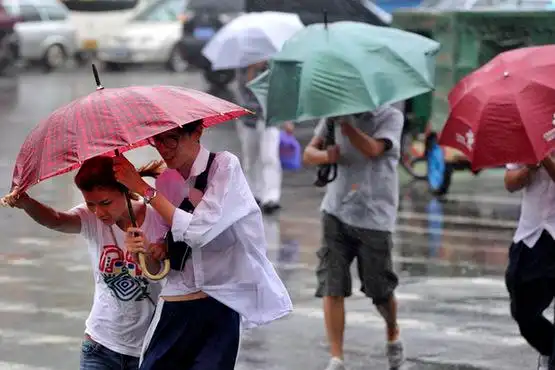 市民冒风雨艰难前行. 记者 黄一冰 摄
