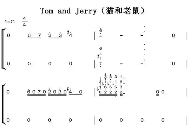 tom and jerry(猫和老鼠)超好听版 钢琴双手简谱 钢琴谱 钢琴简谱