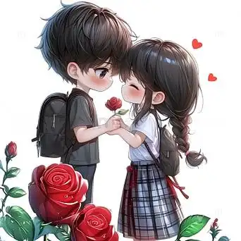 可爱q版送花场景情侣素材