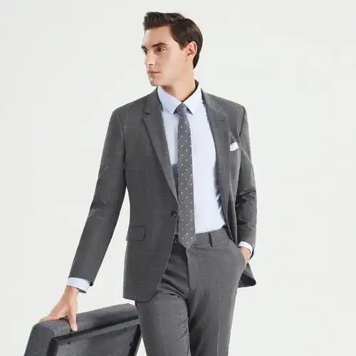 柒牌男装西服男商务休闲英伦风混纺格子宴会婚礼时尚西装两件套122jc