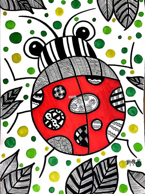 临摹马克笔线描儿童画瓢虫