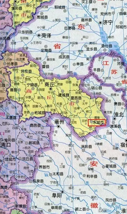 下面是河南省商丘市的地图,图中有永城市的位置.