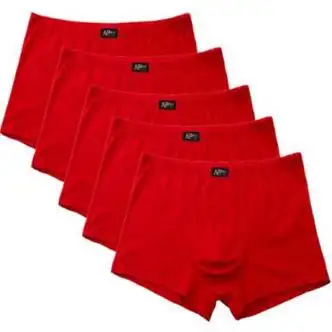 花花公子男士平角红色内裤纯棉本命年大红色男士内裤大码四角裤100棉5