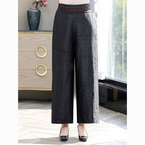 香云纱真丝桑蚕丝阔腿裤女裤夏新款高腰中年妈妈九分休闲裤子