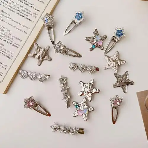 超闪水钻星星发夹高级感奢华镶钻刘海夹鸭嘴夹发卡边夹发饰2023新