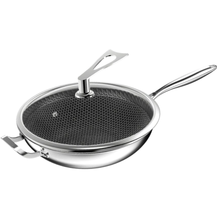 不锈钢炒锅平底不粘锅家用燃气灶适用电磁炉专用炒菜无油烟无涂层