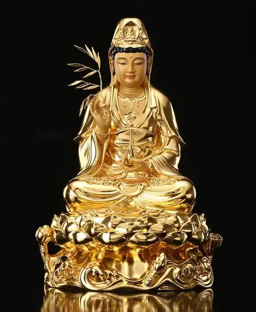 台湾贴金观音菩萨佛像纯铜观世音佛像家用供奉观音娘娘像摆件 观音