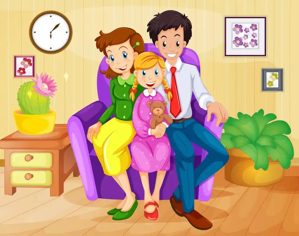 屋内的家庭,一个家庭在屋内的插图