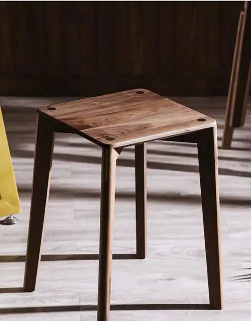 凳子家用北欧成人客厅木凳现代简约实木餐边矮凳黑胡桃木板凳方凳