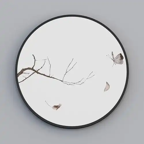 艾尔兰高档装饰画精品刺绣新中式立体北欧树枝禅意蝴蝶简约正圆形客厅