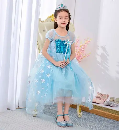 2021欧美冰雪公主裙爱莎女童礼服生日连衣裙六一节表演服 cosplay