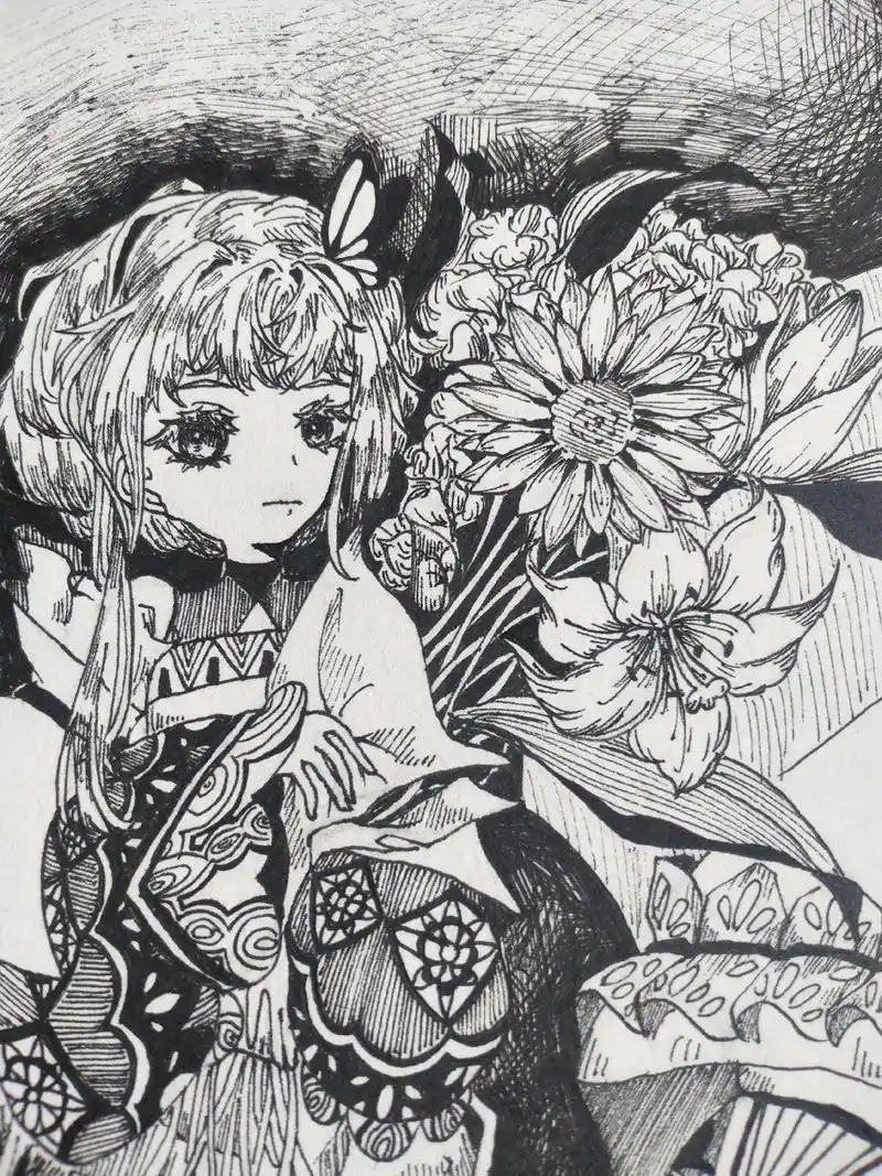 手绘 #二次元  #画画 #黑白线描画 #动漫 @抖音小助 - 抖音