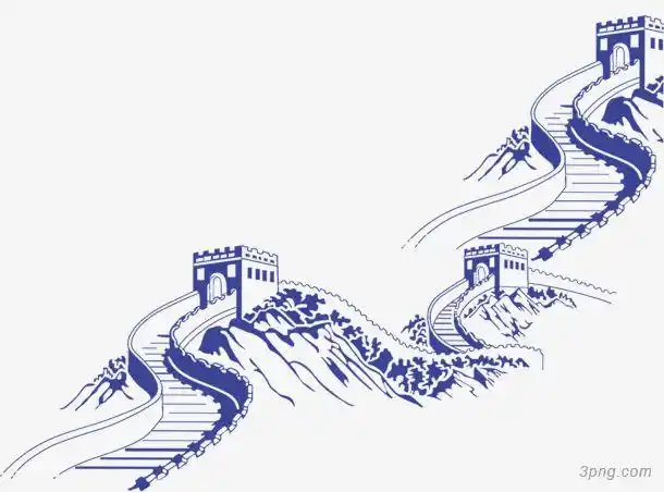 画中国国风素描红色大气哈弗长城汽车长城雪景花朵花卉之万里长城长城