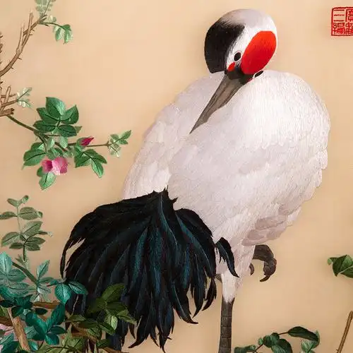 苏绣成品挂画玄关客厅沙发背景墙装饰画仙鹤丹顶鹤苏绣