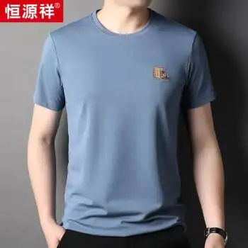 恒源祥短袖t恤男士圆领休闲夏季含桑蚕丝潮流薄款时尚百搭上衣
