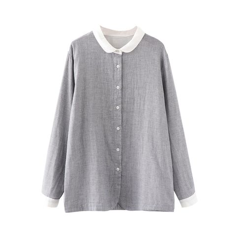 无印良品muji纯棉蓝色长袖牛仔通勤百搭柔软翻领衬衣外套衬衫 原价199