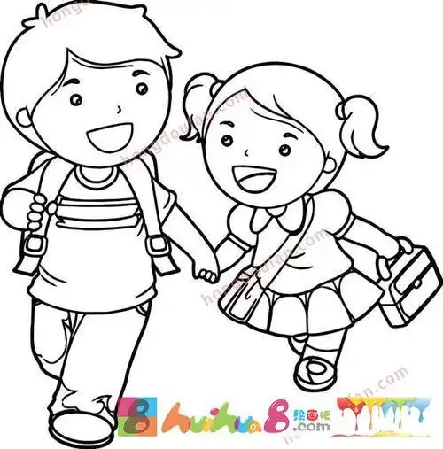 背起书包上学校 背书包的小朋友简笔画