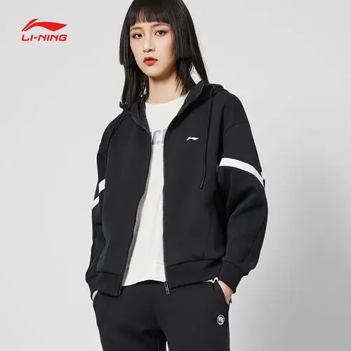 李宁卫衣女士2020新款官网开衫长袖夹克连帽宽松上衣针织运动服