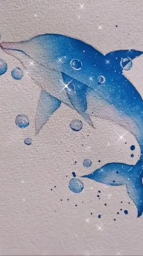 水彩教程超简单梦幻的海豚哟