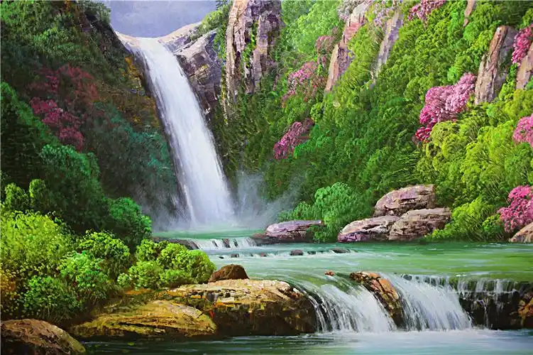 朝鲜一级画家王光国山水6995风景油画