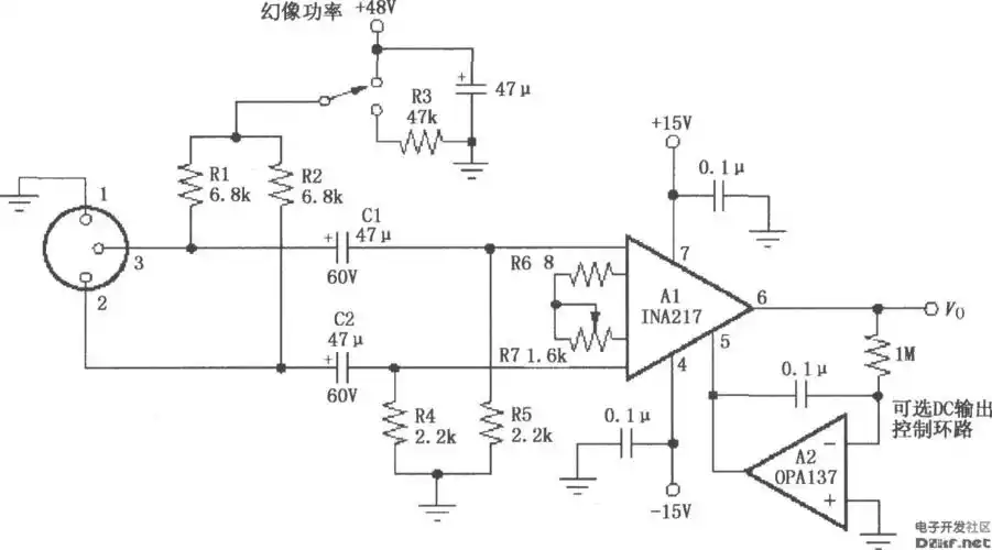 由ina217构成的专业级微型话筒麦克风前置放大典型电路
