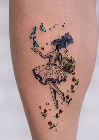 女生腿部纹身图案上身效果图