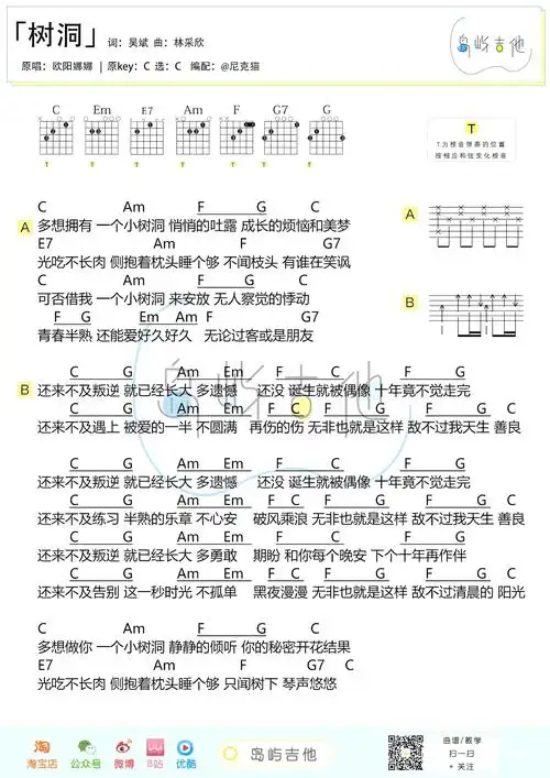 树洞吉他谱_欧阳娜娜《小欢喜》插曲_吉他弹唱