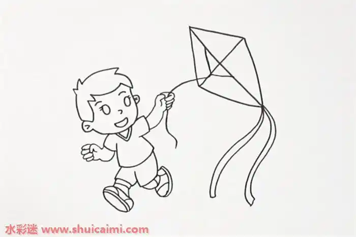 正在放风筝的小孩子简笔画