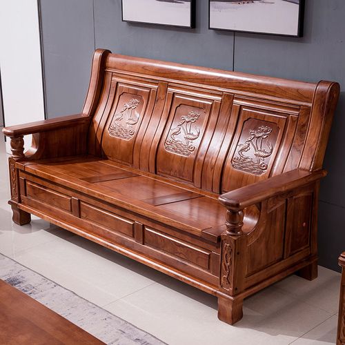 纯实木沙发全木头农村两用小户型雕刻大方客厅办公室中式家用家具