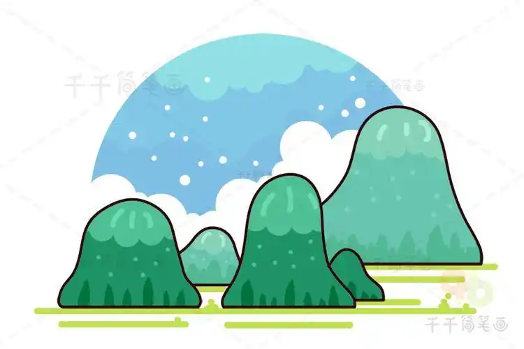 简笔画山景画彩色简单又好看风景之高山简笔画图片教程步骤美丽的风景
