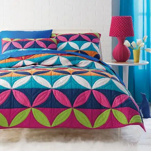 糖果色绗缝被全棉 拼布手工绗缝被三件套 空调被 被套