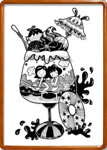 接下来展示的是黑白线描绘制的冰激凌