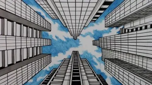 视频一点透视教学画仰视图的建筑效果图手绘视频教程针管笔搭配马克笔