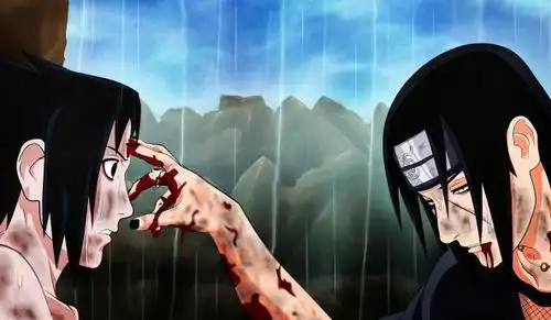 这是第四次也是最后一个"额头戳"精彩镜头,在生死之战中,鼬和佐助的