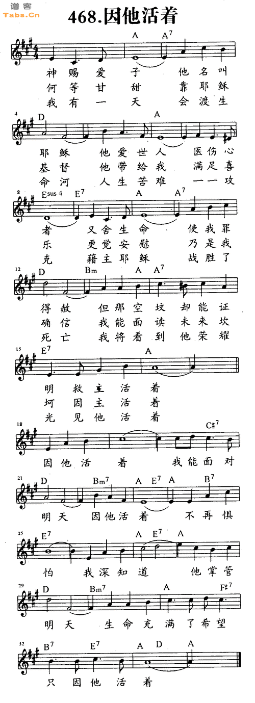 因他活着吉他谱该歌谱