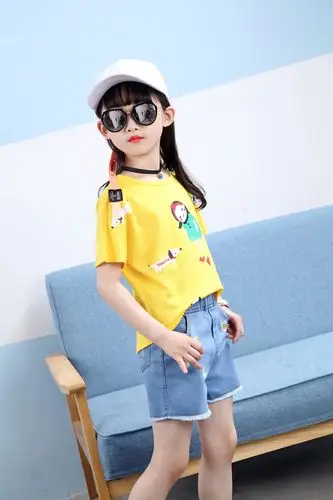儿童短袖套装2018夏装新款女童t恤牛仔短裤两件套宝宝潮服包邮