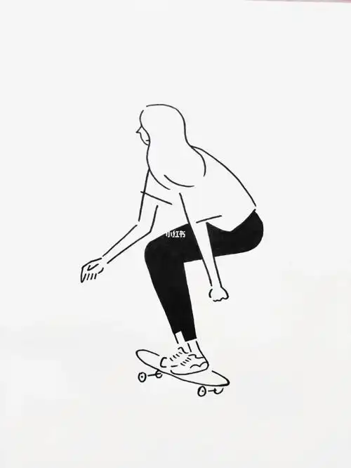 极简手绘插画滑板05女孩