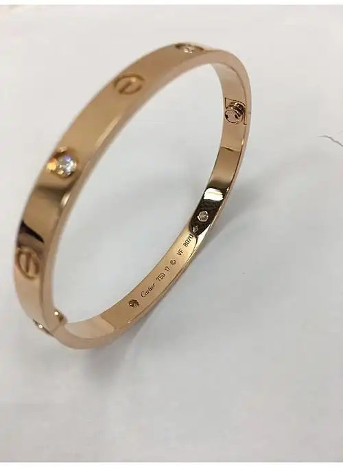 cartier(卡地亚) #love系列18k玫瑰金四钻手镯17