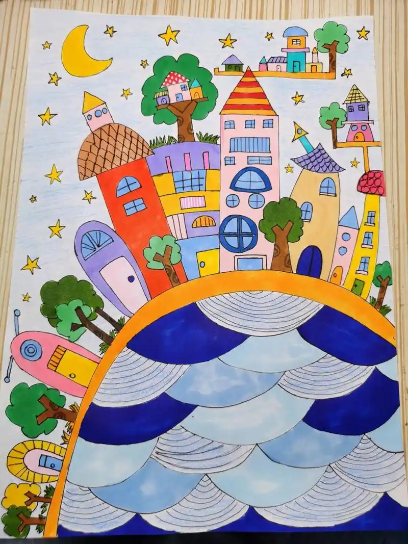 美丽的城市,家乡?儿童画简笔画, 美丽的城市,家乡?梦幻王国?