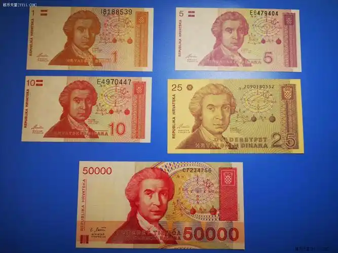钱币天堂·交易区详情·全新挺版克罗地亚流通纸币五枚
